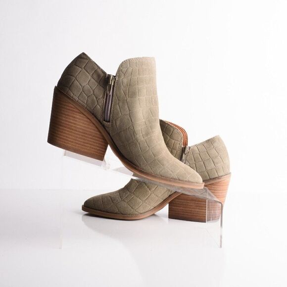 Lucky Brand Women Saucie Green Jupiter Heeled Booties Boots 7M Suede Leather New - Picture 2 of 9